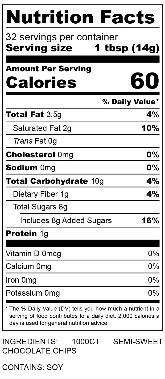 nutritional facts for Milk Chocolate Chips 