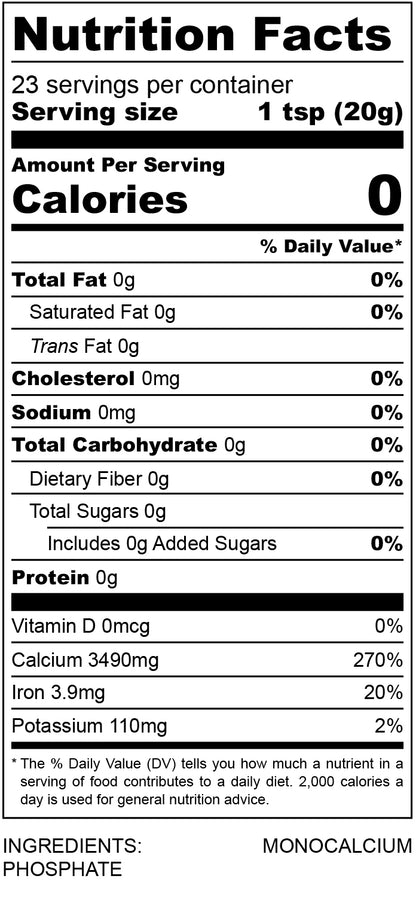 nutritional facts for monocalcium phosphate (monohydrate) 
