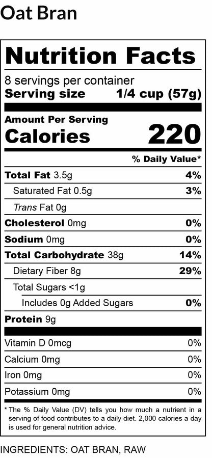 nutritional facts for Oat Bran 