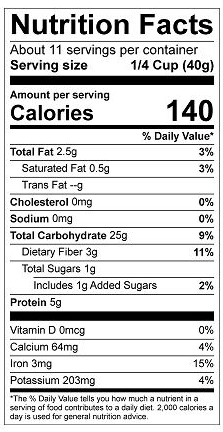 nutritional facts for Organic Amaranth Flour 