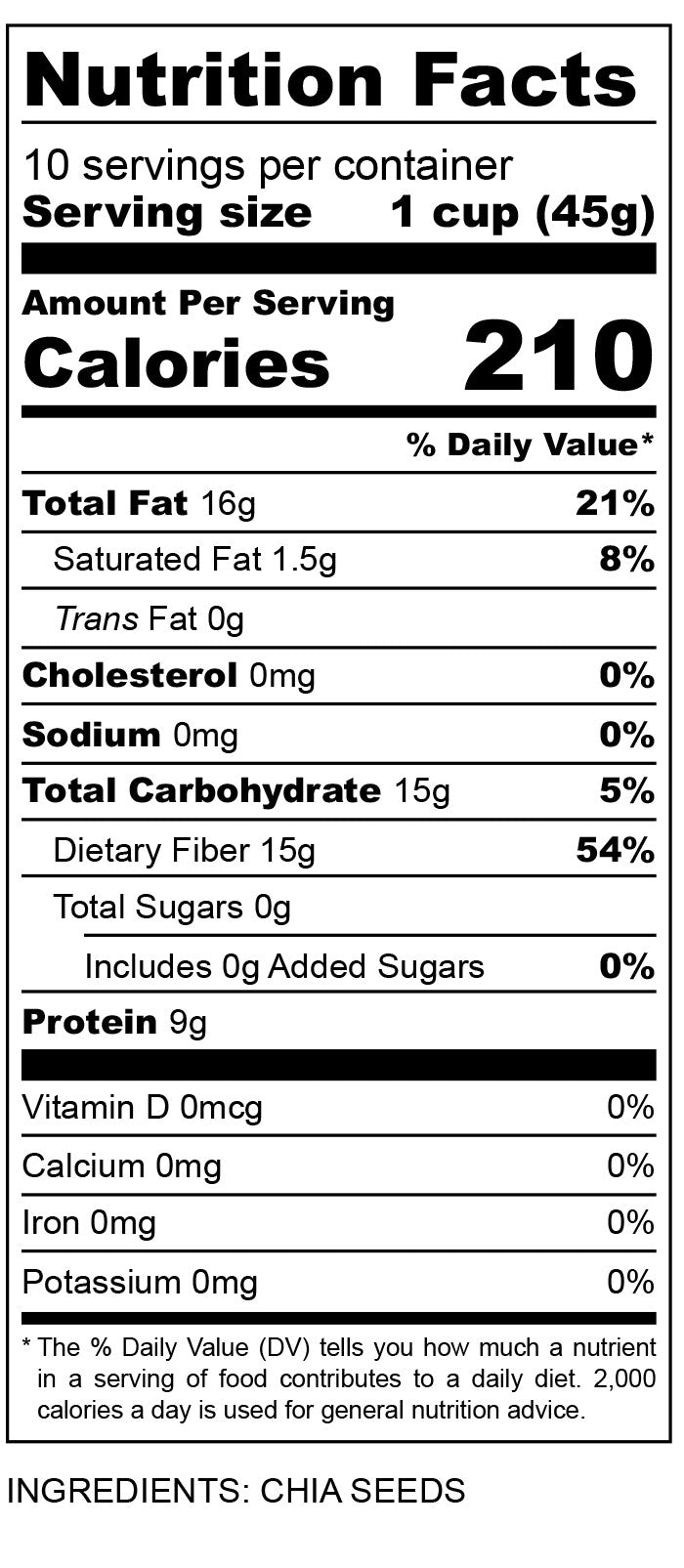 nutritional facts for Organic Chia Seeds 