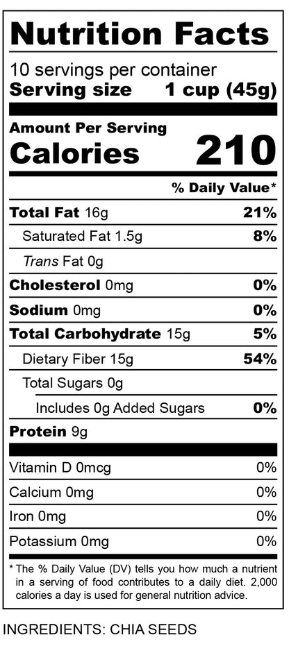 nutritional facts for Organic Chia Seeds 