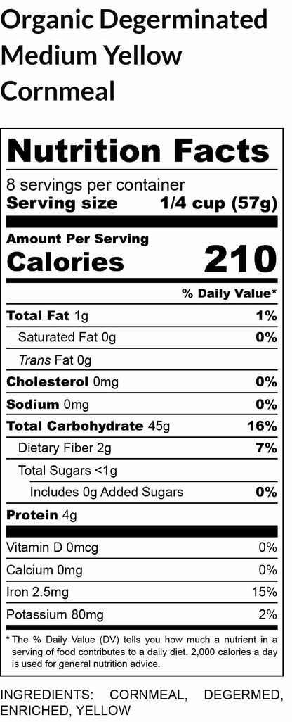 nutritional facts for Organic Medium Yellow Corn Meal 