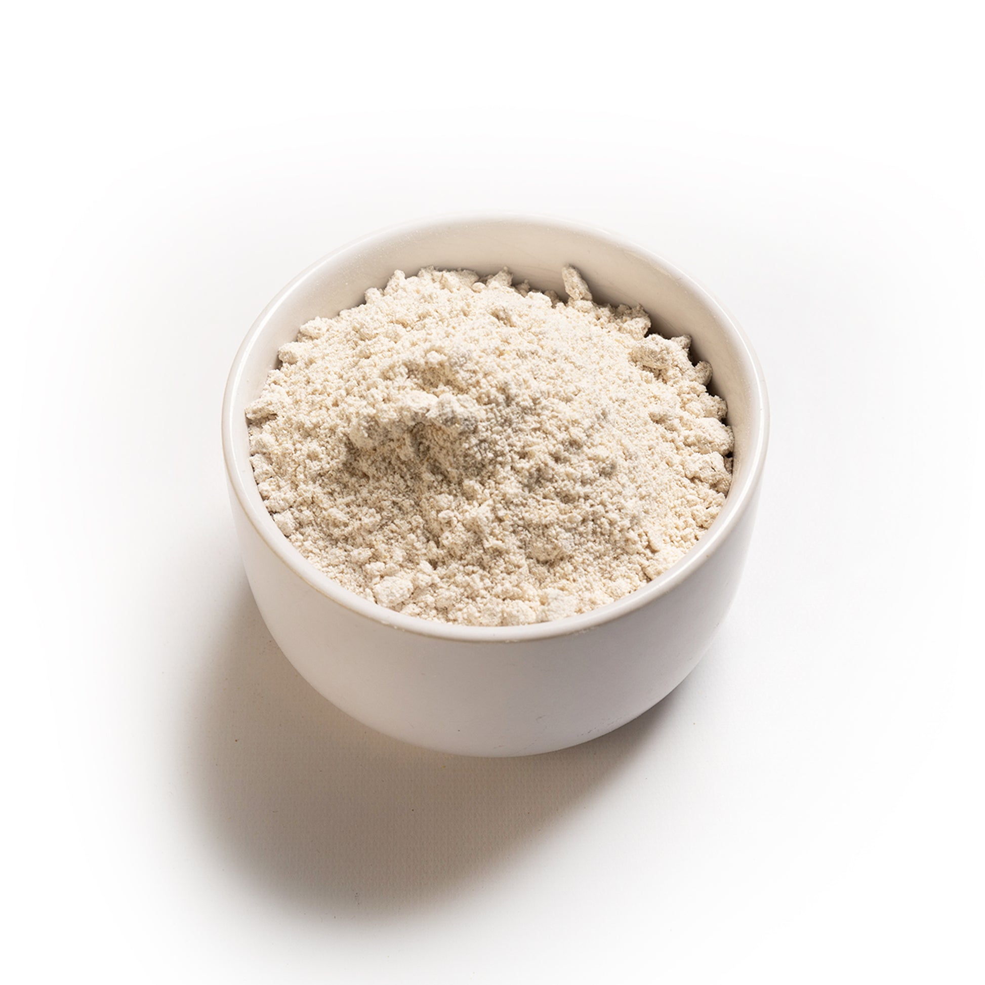 A white bowl filled with RHBULK Organic Oat flour