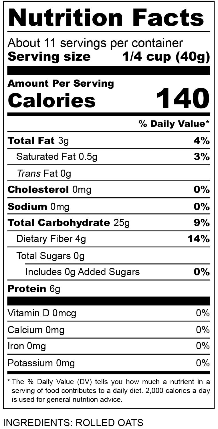 nutritional facts for Organic Rolled Oats 