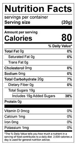 nutritional facts for Powdered Sugar (10x) 