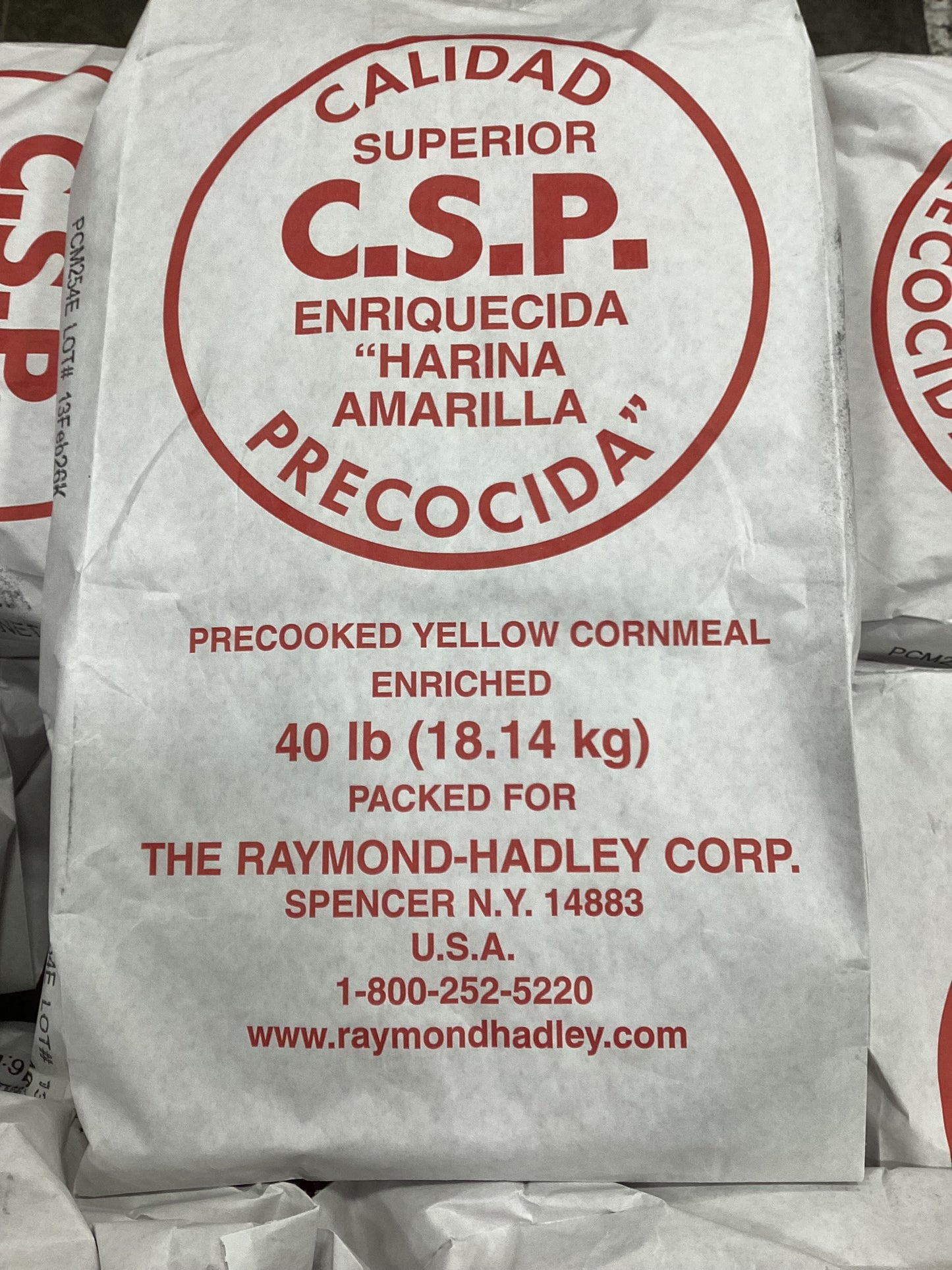 Photo of a 40# bag of Precooked Yellow Cornmeal (Arepa flour)