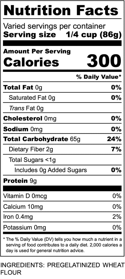 Nutritional Facts for pre-gelatinized wheat flour 