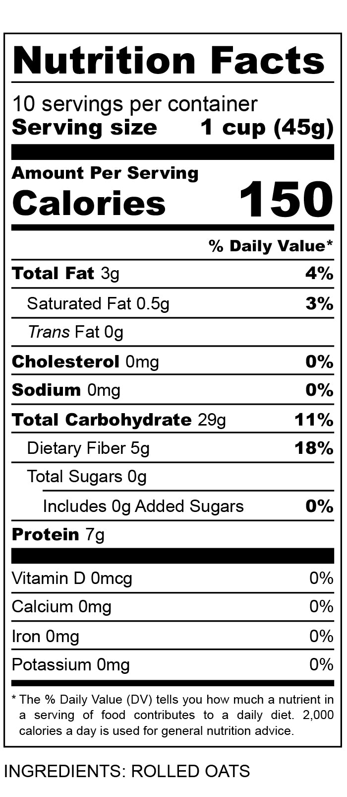 nutritional facts for Quick Rolled Oats 