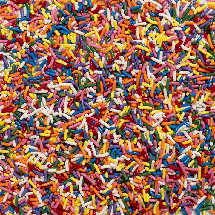loose product photo of Rainbow Sprinkles showing shape and colors 