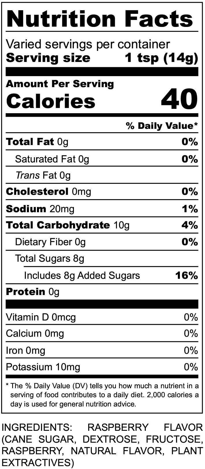 nutritional facts for raspberry flavor
