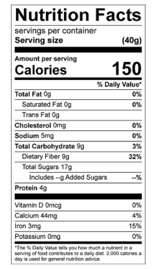 nutritional facts for freeze dried raspberry granules 
