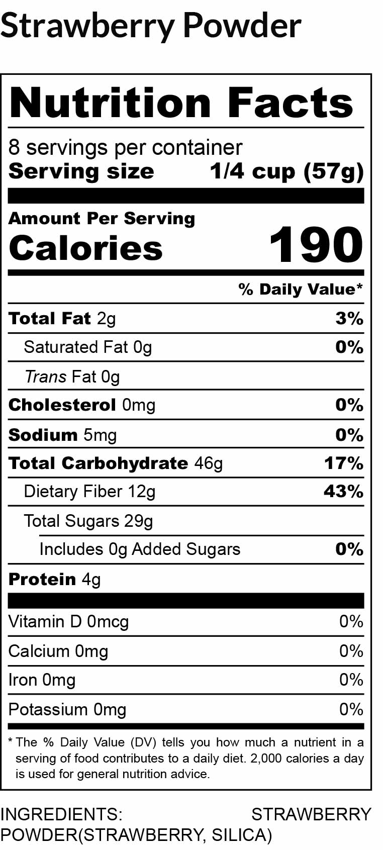 nutritional facts for strawberry powder 