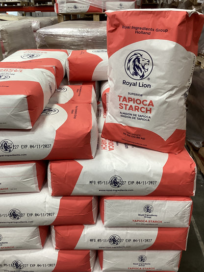Stack of Royal Lion Tapioca Starch bags 