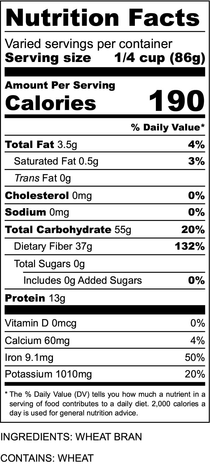 Nutritional Facts for Wheat Bran