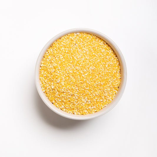 A bowl filled with #16 yellow course grits 