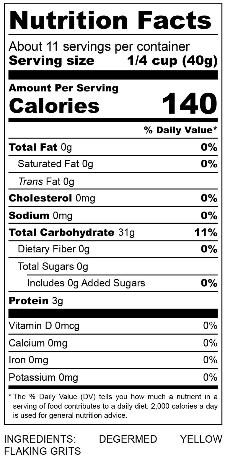 nutritional facts for yellow flaking grits