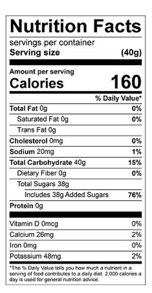 nutritional facts for granulated honey