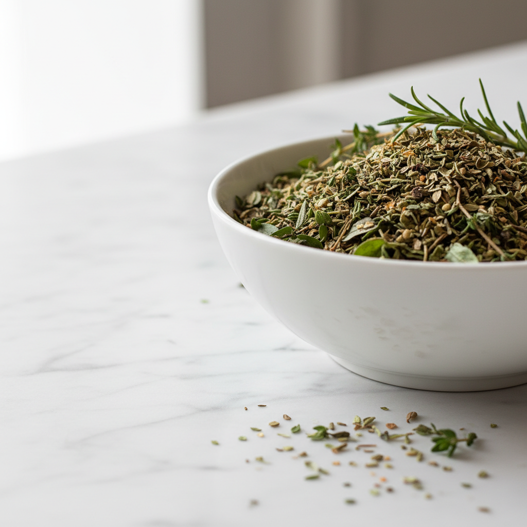 A white bowl filled with Italian Seasoning from RHBULK 
