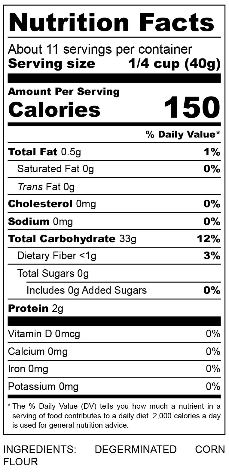 nutritional facts for Yellow Corn Flour