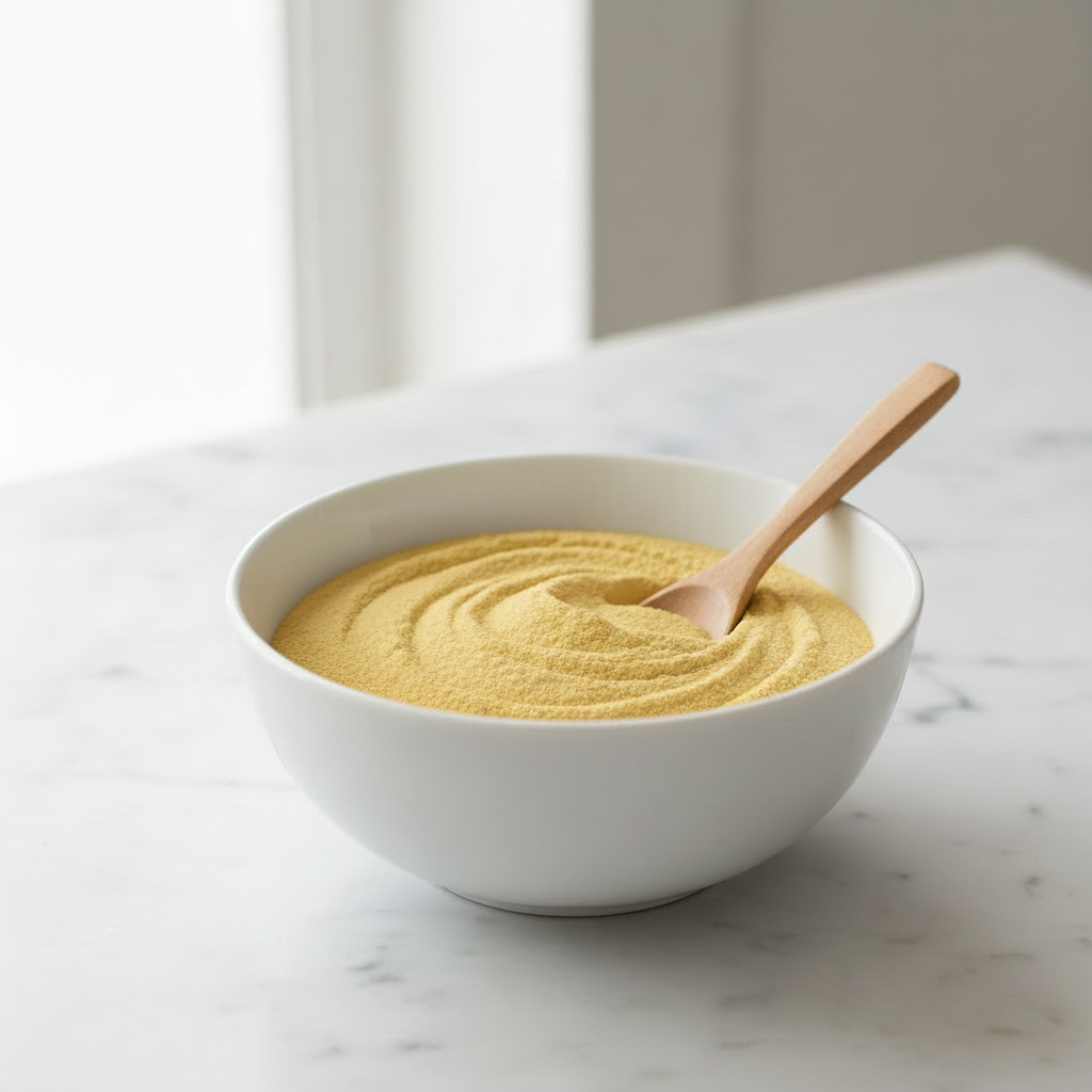 Organic pea protein powder angled bowl view