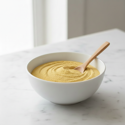 Organic pea protein powder angled bowl view